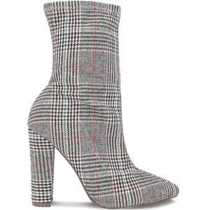 Nude Plaid Women's Pointy Toe Chunky Heel Sock Bootie